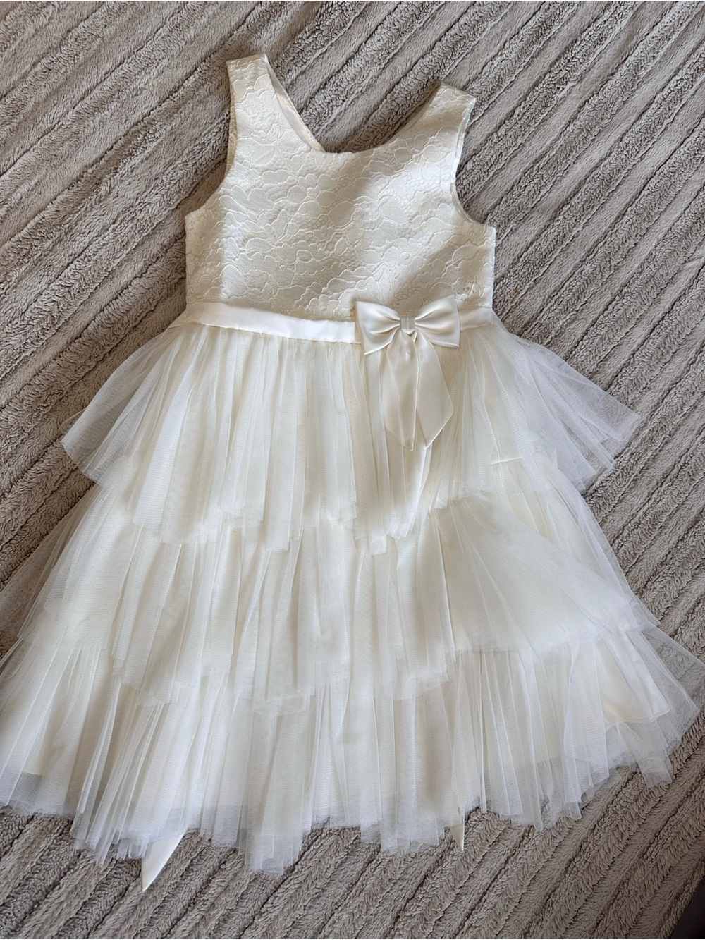 American Princess Ivory Lace & Tiered Tulle Party Dress with Bow